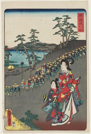 歌川国貞: Ôiso, from the series Scenes of Famous Places along the Tôkaidô Road (Tôkaidô meisho fûkei), also known as the Processional Tôkaidô (Gyôretsu Tôkaidô), here called Tôkaidô no uchi - ボストン美術館