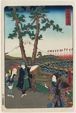 Utagawa Kunisada: Numazu, from the series Scenes of Famous Places along the Tôkaidô Road (Tôkaidô meisho fûkei), also known as the Processional Tôkaidô (Gyôretsu Tôkaidô), here called Tôkaidô - Museum of Fine Arts