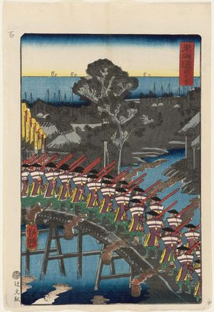 歌川芳艶: Yokkaichi, from the series Scenes of Famous Places along the Tôkaidô Road (Tôkaidô meisho fûkei), also known as the Processional Tôkaidô (Gyôretsu Tôkaidô), here called Tôkaidô - ボストン美術館