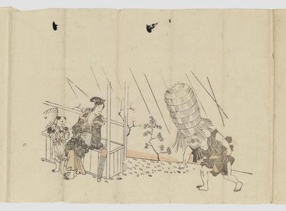 Japanese Print "Fukurokuju's Straw Rain Hat, from the series Games with Fukurokuju's Big Head (Fukurokuju atama no tawamure)" by Unknown, 無款 (Artist Unknown, Japanese)