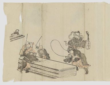 Unknown, 無款 (Artist Unknown, Japanese)による浮世絵「Fukurokuju Helps to Beat the Mats, from the series Games with Fukurokuju's Big Head (Fukurokuju atama no tawamure)」