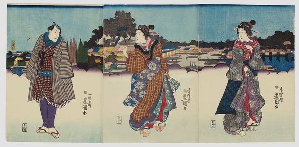 Utagawa Kunisada, 歌川国貞 (Utagawa Kunisada I (Toyokuni III))による浮世絵「Actor and Women」