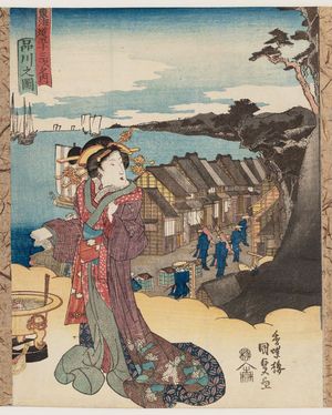 歌川国貞: View of Shinagawa (Shinagawa no zu), from the series Fifty-three Stations of the Tôkaidô Road (Tôkaidô gojûsan tsugi no uchi) - ボストン美術館