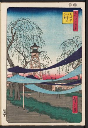 Utagawa Hiroshige: Hatsune Riding Grounds, Bakuro-chô (Bakuro-chô Hatsune no Baba), from the series One Hundred Famous Views of Edo (Meisho Edo hyakkei) - Museum of Fine Arts