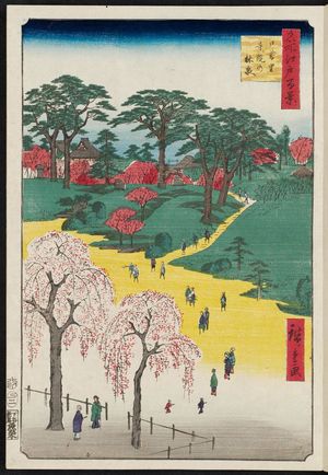 歌川広重: Temple Gardens, Nippori (Nippori jiin no rinsen), from the series One Hundred Famous Views of Edo (Meisho Edo hyakkei) - ボストン美術館