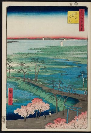 Utagawa Hiroshige, 歌川広重 (Utagawa Hiroshige I)による浮世絵「Moto-Hachiman Shrine, Sunamura (Sunamura Motohachiman), from the series One Hundred Famous Views of Edo (Meisho Edo hyakkei)」