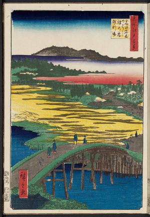 Utagawa Hiroshige, 歌川広重 (Utagawa Hiroshige I)による浮世絵「Sugatami Bridge, Omokage Bridge, Jariba at Takata (Takata Sugataminohashi Omokagenohashi jariba), from the series One Hundred Famous Views of Edo (Meisho Edo hyakkei)」