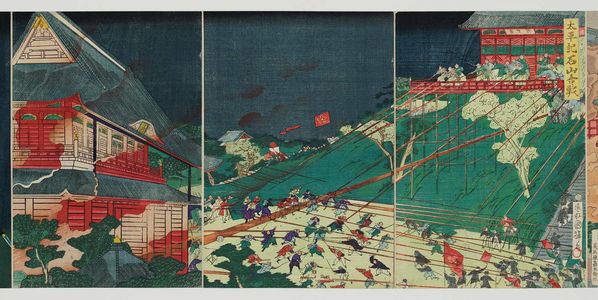 Utagawa Kuniteru: The Battle of Ishiyama Temple in the Taiheiki (Taiheiki Ishiyama kassen) - Museum of Fine Arts