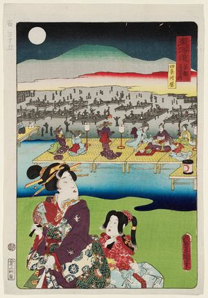 Utagawa Kunisada: Famous Places in Kyoto: The Riverbed at Shijô (Kyôto meisho no uchi, Shijôgawara), from the series Scenes of Famous Places along the Tôkaidô Road (Tôkaidô meisho fûkei), also known as the Processional Tôkaidô (Gyôretsu Tôkaidô), here called Tôkaidô - Museum of Fine Arts