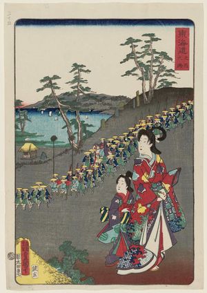 Utagawa Kunisada: Ôiso, from the series Scenes of Famous Places along the Tôkaidô Road (Tôkaidô meisho fûkei), also known as the Processional Tôkaidô (Gyôretsu Tôkaidô), here called Tôkaidô no uchi - Museum of Fine Arts