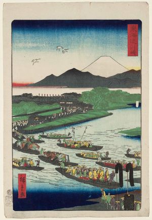 Utagawa Hiroshige II: Kawasaki, from the series Scenes of Famous Places along the Tôkaidô Road (Tôkaidô meisho fûkei), also known as the Processional Tôkaidô (Gyôretsu Tôkaidô), here called Tôkaidô - Museum of Fine Arts