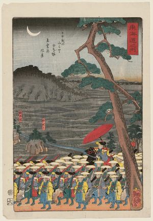 Utagawa Tsuyanaga: Shiratori Myôjin Shrine, from the series Scenes of Famous Places along the Tôkaidô Road (Tôkaidô meisho fûkei), also known as the Processional Tôkaidô (Gyôretsu Tôkaidô), here called Tôkaidô no uchi - ボストン美術館