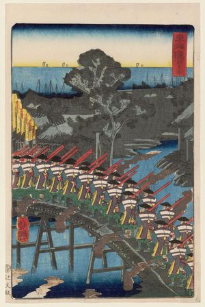Utagawa Yoshitsuya: Yokkaichi, from the series Scenes of Famous Places along the Tôkaidô Road (Tôkaidô meisho fûkei), also known as the Processional Tôkaidô (Gyôretsu Tôkaidô), here called Tôkaidô - Museum of Fine Arts