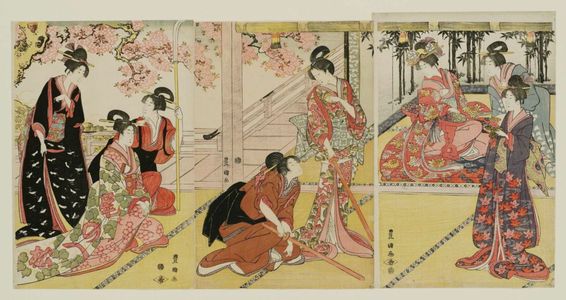 Utagawa Toyokuni I: Ladies Practicing Martial Arts (Opening Scene of the Play Mirror Mountain) - Museum of Fine Arts