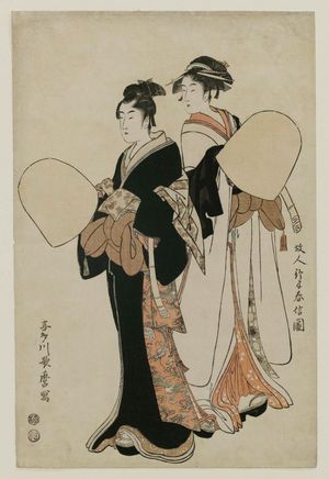 喜多川歌麿: Young Couple Dressed as Komusô, After a Picture by the Old Master Suzuki Harunobu (Kojin Suzuki Harunobu zu) - ボストン美術館