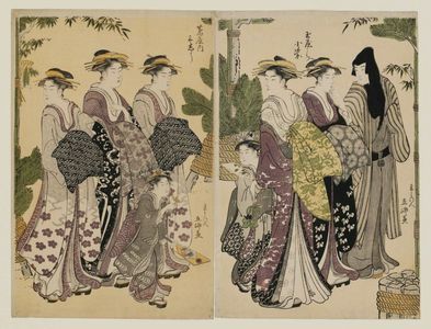 Gokyô: Courtesans Parading at New Year: Komurasaki of the Tamaya and Sanshû of the Tsutaya (Tamaya uchi Komurasaki, Tsutaya uchi Sanshû) - ボストン美術館