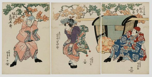 Utagawa Kunisada, 歌川国貞 (Utagawa Kunisada I (Toyokuni III))による浮世絵「Actors Matsumoto Kôshirô (R), Iwai Hanshirô (C), and Bandô Mitsugorô (L)」