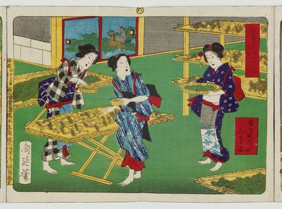 Toyohara Chikanobu: Album of Ten Prints Illustrating Sericulture: Introducing Silkworms to Straw Housing - Museum of Fine Arts