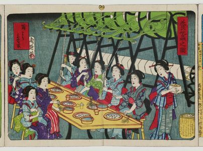 Toyohara Chikanobu: Album of Ten Prints Illustrating Sericulture: Unwinding Strands from Cocoons by Means of a Silk Reeling Machine - Museum of Fine Arts