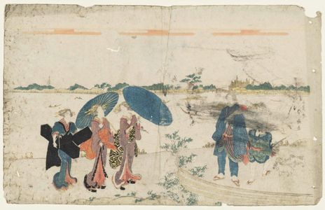 Katsukawa Shunko: Geisha Walking on the Riverbank by Mimeguri Shrine - Museum of Fine Arts