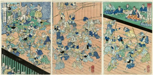 Tsukioka Yoshitoshi: The Pupils of Uji no Jôetsu Practicing Fencing (Uji no Jôetsu no montei keiko no zu) - Museum of Fine Arts