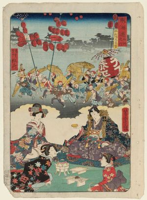 Kawanabe Kyosai: The Day of a Nô Performance (Onô haiken hiruban), from the series Scenes of Famous Places along the Tôkaidô Road (Tôkaidô meisho fûkei), also known as the Processional Tôkaidô (Gyôretsu Tôkaidô), here called Tôkaidô meisho no uchi - Museum of Fine Arts