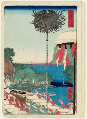 月岡芳年: Kanasugi Bridge at Shibaura (Kanasugibashi Shibaura), from the series Scenes of Famous Places along the Tôkaidô Road (Tôkaidô meisho fûkei), also known as the Processional Tôkaidô (Gyôretsu Tôkaidô), here called Tôkaidô - ボストン美術館