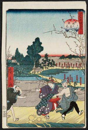 歌川広景: No. 35, Plum-blossom Viewing at Azuma-no-mori (Azuma-no-mori umemi), from the series Comical Views of Famous Places in Edo (Edo meisho dôke zukushi) - ボストン美術館