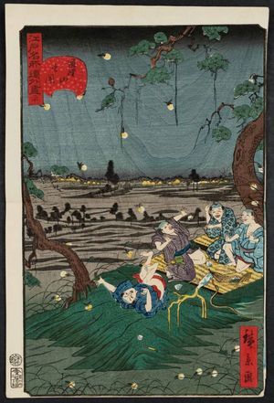 歌川広景: No. 20, Listening to Crickets at Dôkan Hill (Dôkan-yama mushi-kiki), from the series Comical Views of Famous Places in Edo (Edo meisho dôke zukushi) - ボストン美術館