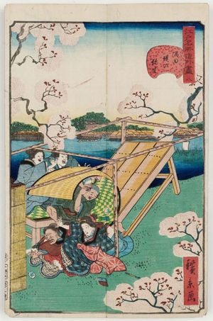 Utagawa Hirokage: No. 8, Spring on the Sumida River Embankment (Sumida-zutsumi no yayoi), from the series Comical Views of Famous Places in Edo (Edo meisho dôke zukushi) - Museum of Fine Arts
