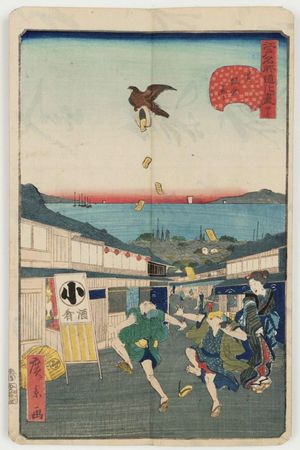 歌川広景: No. 27, Meshikura Street in Shiba (Shiba Meshikura-tôri), from the series Comical Views of Famous Places in Edo (Edo meisho dôke zukushi) - ボストン美術館
