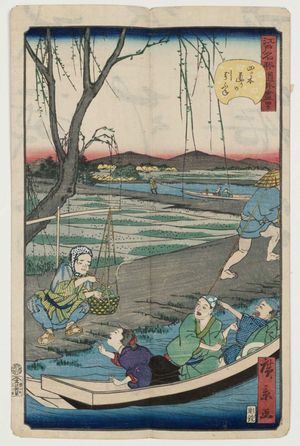 歌川広景: No. 40, Towboats on the Yotsugi-dôri Canal (Yotsugi-dôri no hikifune), from the series Comical Views of Famous Places in Edo (Edo meisho dôke zukushi) - ボストン美術館