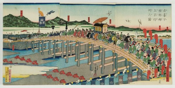 Utagawa Yoshimori: The Procession of Lord Yoritomo, Minister of the Right, on the Way to Kyoto (Ubakuka Yoritomo kyô jôkyô gyôretsu no zu) - Museum of Fine Arts