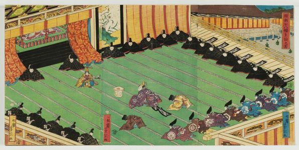 Utagawa Yoshimune: Lord Yoritomo Visits the Hachiman Shrine (Yoritomo kô Hachiman sankei no zu) - Museum of Fine Arts