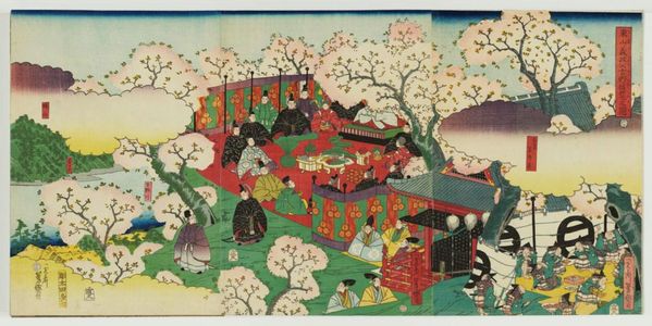 Utagawa Yoshimori: Lord Higashiyama Yoshimasa's Excursion to Yoshino (Higashiyama Yoshimasa kô Yoshino no yûran no zu) - ボストン美術館