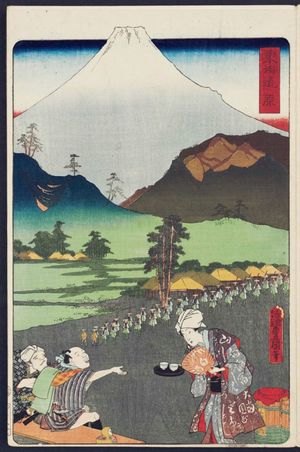 Japanese Print "Hara, from the series Scenes of Famous Places along the Tôkaidô Road (Tôkaidô meisho fûkei), also known as the Processional Tôkaidô (Gyôretsu Tôkaidô), here called Tôkaidô" by Utagawa Kunisada, 歌川国貞 (Utagawa Kunisada I (Toyokuni III))