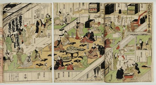 Utagawa Kunisada: Backstage Celebrations of a Full-house Hit at the Nakamura Theater (Nakamura-za ôiri gakuya atari furumai no zu) - Museum of Fine Arts