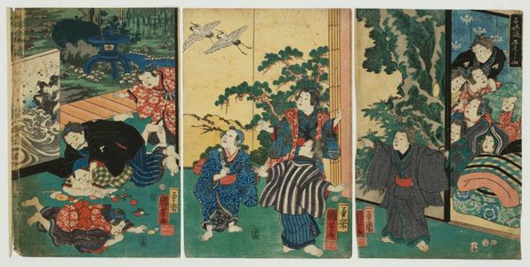 歌川国芳: The Battle of Ishibashiyama Played by Children (Kodomo asobi Ishibashiyama) - ボストン美術館