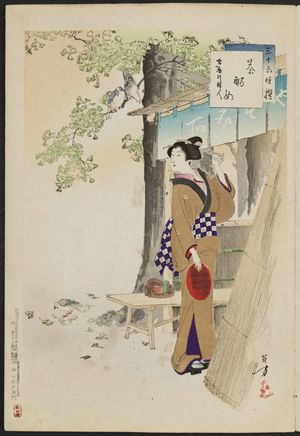 水野年方: Woman of the Hôreki Era [1751-64] (Hôreki koro fujin), from the series Thirty-six Elegant Selections (Sanjûroku kasen) - ボストン美術館