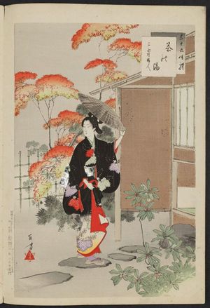 Mizuno Toshikata: Tea Gathering: Woman of the Hôei Era [1704-11] (Chanoyu, Hôei goro fujin), from the series Thirty-six Elegant Selections (Sanjûroku kasen) - Museum of Fine Arts