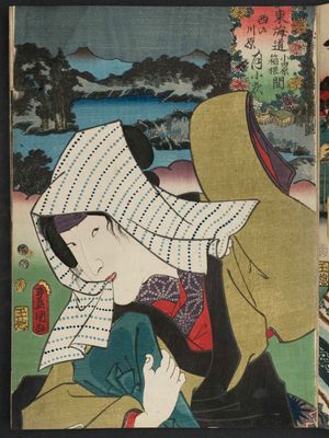 Utagawa Kunisada: Nishi no kawara, between Odawara and Hakone: (Actor as Tsukisayo), from the series Fifty-three Stations of the Tôkaidô Road (Tôkaidô gojûsan tsugi no uchi), here called Tôkaidô - Museum of Fine Arts