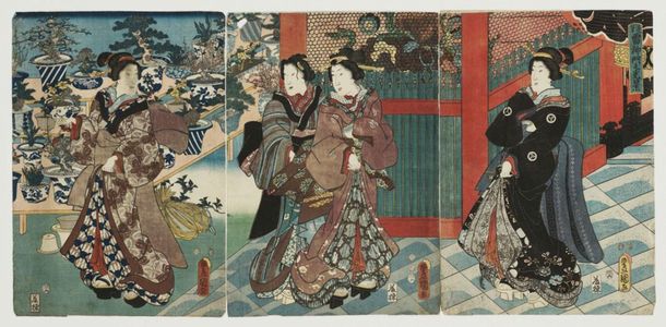 Utagawa Kunisada: Scene at the Gate of the Thunder God in Asakusa (Asakusa Raijin-mon no kôkei) - Museum of Fine Arts