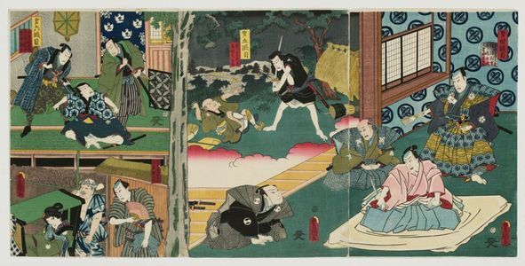 Utagawa Kunisada: Acts IV, V, and VI, from the series Twelve Continuous Acts of The Storehouse of Loyal Retainers, a Primer (Kanadehon Chûshingura jûnidan tsuzuki) - Museum of Fine Arts