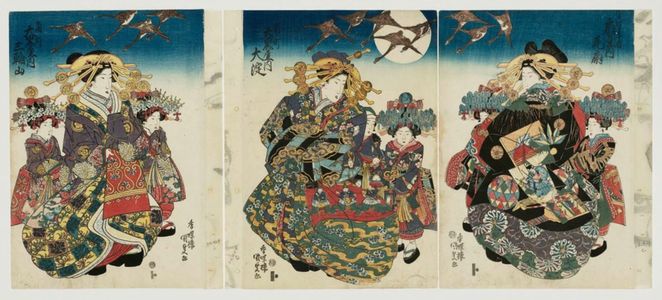 Japanese Print "Courtesans" by Utagawa Kunisada, 歌川国貞 (Utagawa Kunisada I (Toyokuni III))