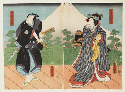 Utagawa Kunisada: Actors Nakamura Fukusuke I as Koshimoto Okaru (R) and Ichikawa Ichizô III as Hayano Kanpei (L) - Museum of Fine Arts