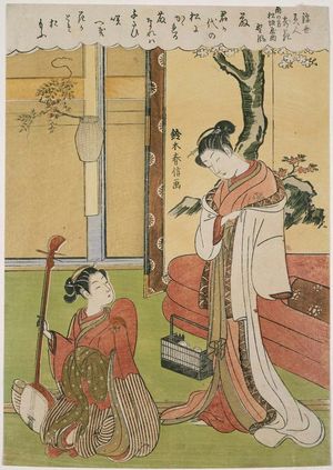 Suzuki Harunobu: Wisteria: Nokaze of the Matsuzakaya in the Southern Direction (Minami no kata Matsuzakaya uchi Nokaze, fuji), from the series Beauties of the Floating World Associated with Flowers (Ukiyo bijin yosebana) - Museum of Fine Arts