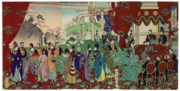 豊原周延: Congratulatory Banquet at the New Imperial Palace (Shin kôkyo goshukuen no zu) - ボストン美術館