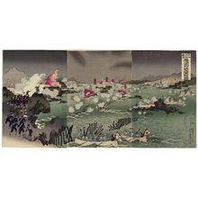 Kobayashi Ikuhide: Banzai for the Japanese Navy and Army! Illustration of the Great Battle near Weihaiwei (Nihon kairiku banzai; Ikaiei fukin daigekisen no zu) - ボストン美術館