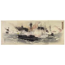 尾形月耕: Illustration of the Naval Battle Capturing Haiyang Island (Kaiyôtô senryô kaisen no zu) - ボストン美術館