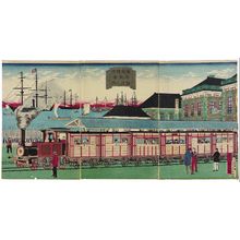 Utagawa Hiroshige III: Illustration of the Steam Train Railroad between Tokyo and Yokohama (Tôkyô Yokohama jôkisha tetsudô no zu) - Museum of Fine Arts